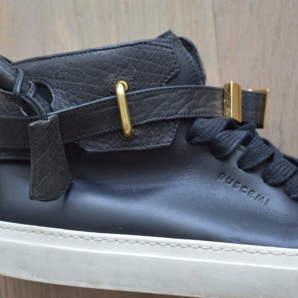 Buscemi Black Leather 100MM Sneakers with Gold Buckle Size 44 - Picture 6 of 12